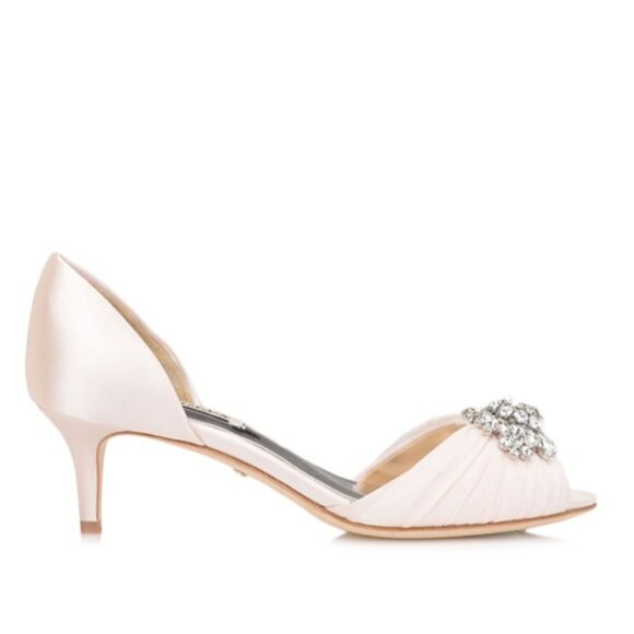 Badgley Mischka Sabine Light Pink Satin Crystal Bridal Wedding Heels Size 11 - Picture 4 of 16